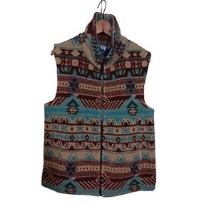 Rustic Mountains Aztec Pattern Fleece Vest Women's Size L Stand Collar Zip Front